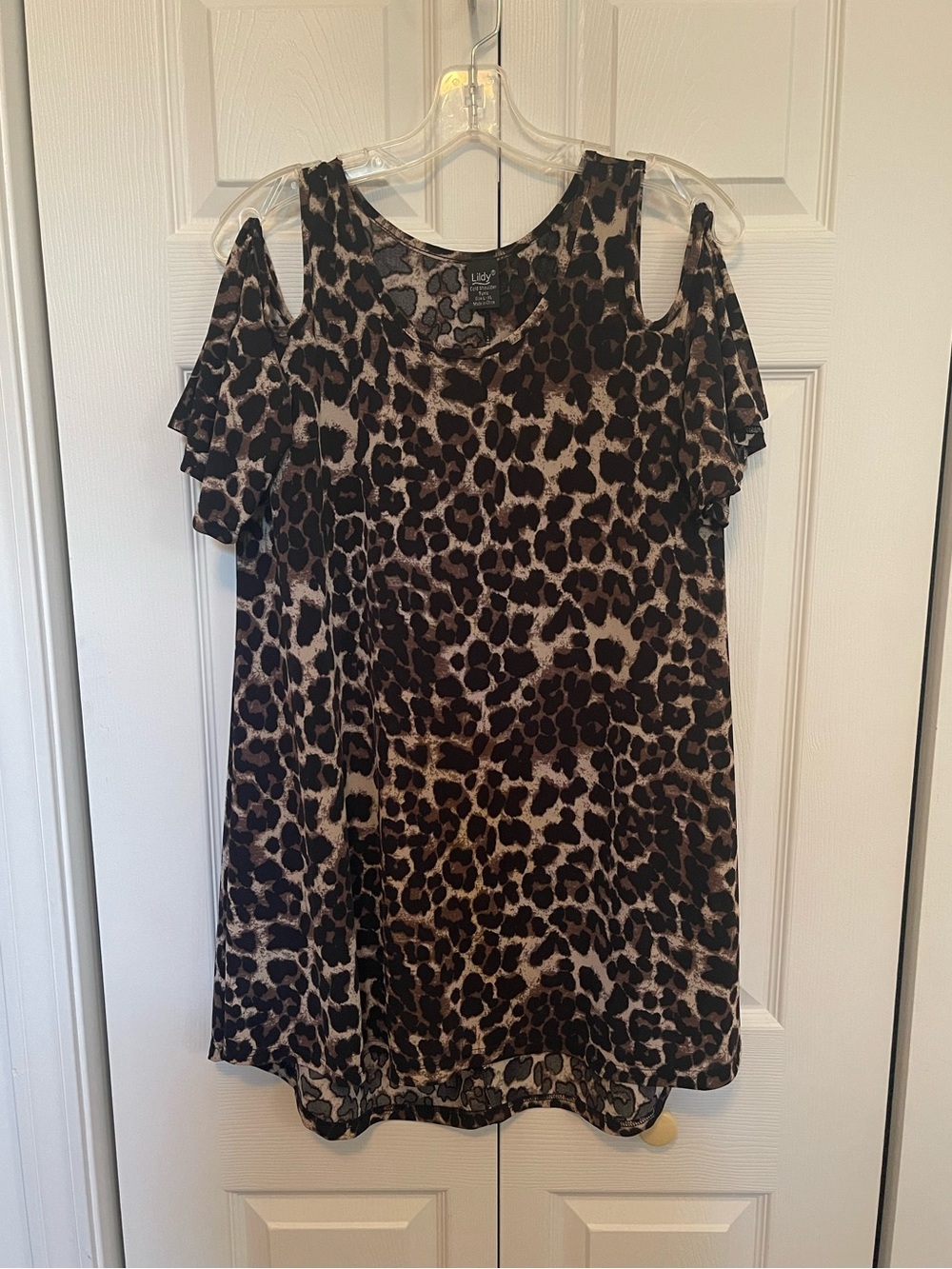 Lildy Leopard Print Cold Shoulder Tunic Top Blouse Size L/XL